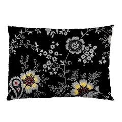 Black Background With Gray Flowers, Floral Black Texture Pillow Case by nateshop