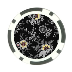 Black Background With Gray Flowers, Floral Black Texture Poker Chip Card Guard by nateshop