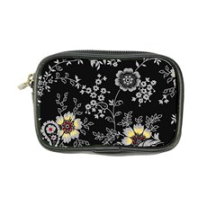 Black Background With Gray Flowers, Floral Black Texture Coin Purse