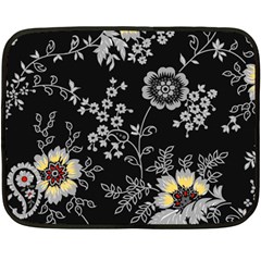 Black Background With Gray Flowers, Floral Black Texture Two Sides Fleece Blanket (Mini)