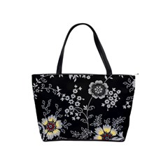 Black Background With Gray Flowers, Floral Black Texture Classic Shoulder Handbag