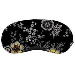 Black Background With Gray Flowers, Floral Black Texture Sleep Mask