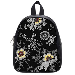 Black Background With Gray Flowers, Floral Black Texture School Bag (Small)