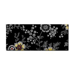 Black Background With Gray Flowers, Floral Black Texture Hand Towel by nateshop