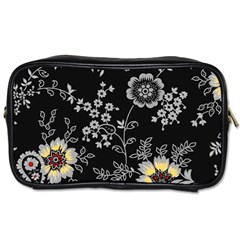 Black Background With Gray Flowers, Floral Black Texture Toiletries Bag (One Side)