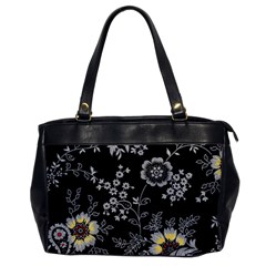 Black Background With Gray Flowers, Floral Black Texture Oversize Office Handbag