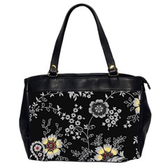 Black Background With Gray Flowers, Floral Black Texture Oversize Office Handbag (2 Sides) by nateshop