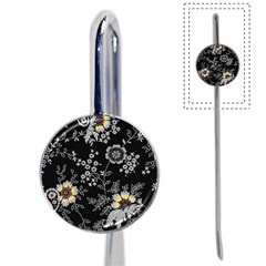 Black Background With Gray Flowers, Floral Black Texture Book Mark