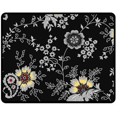 Black Background With Gray Flowers, Floral Black Texture Fleece Blanket (Medium)