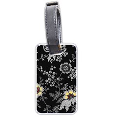 Black Background With Gray Flowers, Floral Black Texture Luggage Tag (one side)