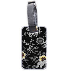 Black Background With Gray Flowers, Floral Black Texture Luggage Tag (two sides)