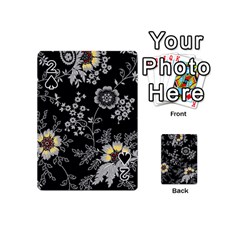 Black Background With Gray Flowers, Floral Black Texture Playing Cards 54 Designs (Mini)