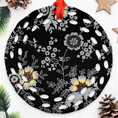 Black Background With Gray Flowers, Floral Black Texture Ornament (Round Filigree)