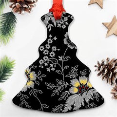 Black Background With Gray Flowers, Floral Black Texture Ornament (Christmas Tree) 