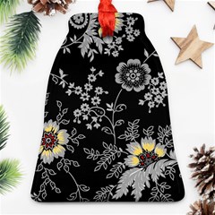 Black Background With Gray Flowers, Floral Black Texture Bell Ornament (Two Sides)