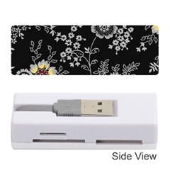 Black Background With Gray Flowers, Floral Black Texture Memory Card Reader (Stick)