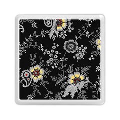 Black Background With Gray Flowers, Floral Black Texture Memory Card Reader (Square)