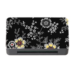 Black Background With Gray Flowers, Floral Black Texture Memory Card Reader with CF