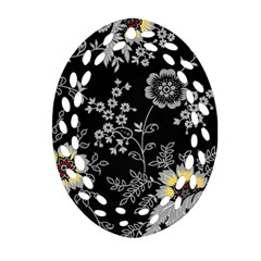 Black Background With Gray Flowers, Floral Black Texture Oval Filigree Ornament (two Sides) by nateshop