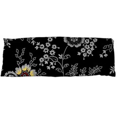 Black Background With Gray Flowers, Floral Black Texture Body Pillow Case Dakimakura (Two Sides)