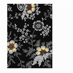 Black Background With Gray Flowers, Floral Black Texture Large Garden Flag (Two Sides)