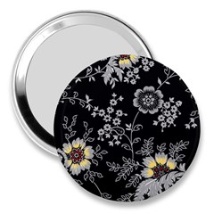 Black Background With Gray Flowers, Floral Black Texture 3  Handbag Mirrors by nateshop