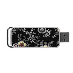 Black Background With Gray Flowers, Floral Black Texture Portable USB Flash (One Side)