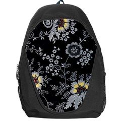 Black Background With Gray Flowers, Floral Black Texture Backpack Bag