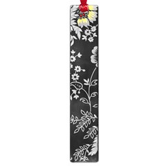 Black Background With Gray Flowers, Floral Black Texture Large Book Marks