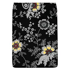 Black Background With Gray Flowers, Floral Black Texture Removable Flap Cover (L)