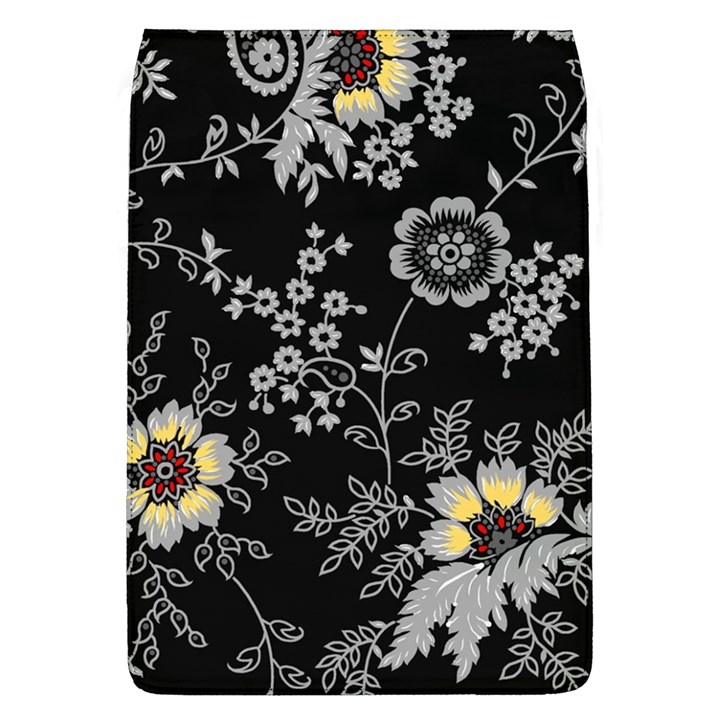 Black Background With Gray Flowers, Floral Black Texture Removable Flap Cover (L)