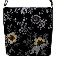 Black Background With Gray Flowers, Floral Black Texture Flap Closure Messenger Bag (S)