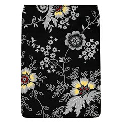 Black Background With Gray Flowers, Floral Black Texture Removable Flap Cover (S)