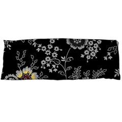 Black Background With Gray Flowers, Floral Black Texture Body Pillow Case (dakimakura) by nateshop