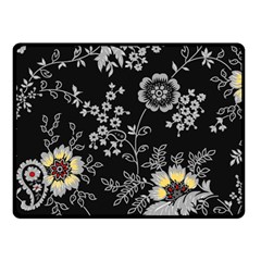 Black Background With Gray Flowers, Floral Black Texture Two Sides Fleece Blanket (Small)