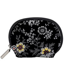 Black Background With Gray Flowers, Floral Black Texture Accessory Pouch (Small)