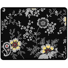 Black Background With Gray Flowers, Floral Black Texture Two Sides Fleece Blanket (medium) by nateshop