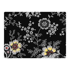 Black Background With Gray Flowers, Floral Black Texture Two Sides Premium Plush Fleece Blanket (Mini)