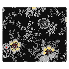 Black Background With Gray Flowers, Floral Black Texture Two Sides Premium Plush Fleece Blanket (Small)