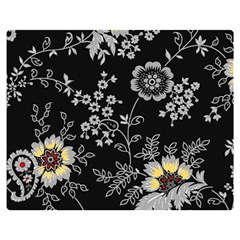 Black Background With Gray Flowers, Floral Black Texture Two Sides Premium Plush Fleece Blanket (Medium)