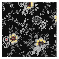 Black Background With Gray Flowers, Floral Black Texture Square Satin Scarf (36  X 36 ) by nateshop