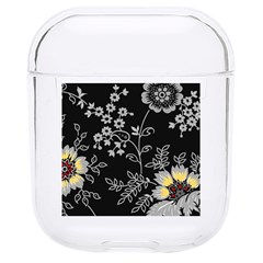 Black Background With Gray Flowers, Floral Black Texture Hard PC AirPods 1/2 Case