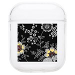 Black Background With Gray Flowers, Floral Black Texture Soft TPU AirPods 1/2 Case Front