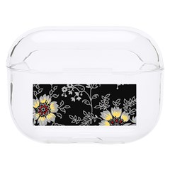 Black Background With Gray Flowers, Floral Black Texture Hard Pc Airpods Pro Case by nateshop