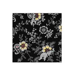 Black Background With Gray Flowers, Floral Black Texture Satin Bandana Scarf 22  x 22 