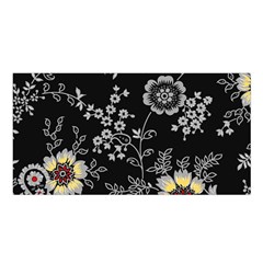 Black Background With Gray Flowers, Floral Black Texture Satin Shawl 45  x 80 