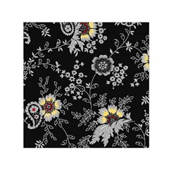 Black Background With Gray Flowers, Floral Black Texture Square Satin Scarf (30  X 30 ) by nateshop