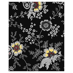 Black Background With Gray Flowers, Floral Black Texture Drawstring Bag (Small)