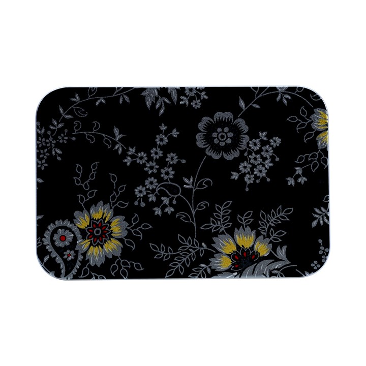 Black Background With Gray Flowers, Floral Black Texture Open Lid Metal Box (Silver)  