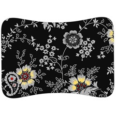 Black Background With Gray Flowers, Floral Black Texture Velour Seat Head Rest Cushion